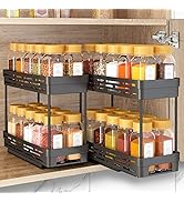 2 Packs Pull Out Spice Rack Organizer for Cabinet, Durable Slide Out Spice Racks Organizer, Easy ...