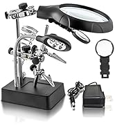 Desktop LED Lighted Magnifying Glass Soldering Station, mlogiroa Adjustable Helping Hands Magnifi...