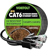 VOIETOLT Cat 6 Outdoor Ethernet Cable 100 ft, 24AWG 10Gbps Cat6 Cable Cord Waterproof Direct Buri...