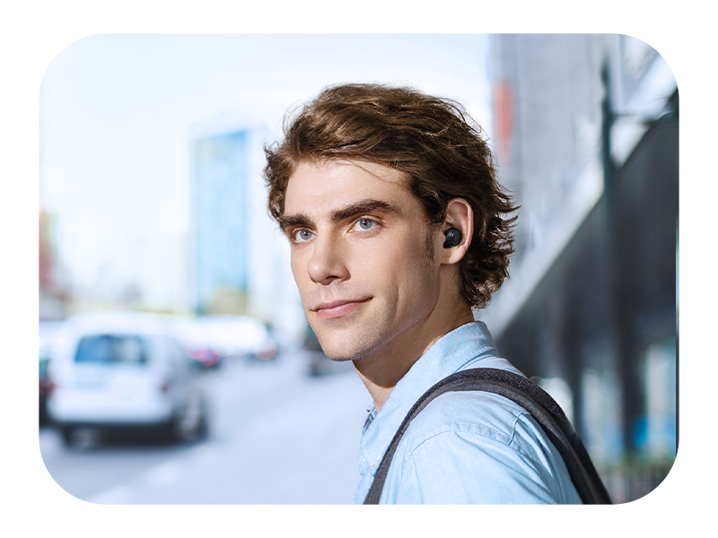 Switch to Transparency Mode so that you can still hear the outside world while wearing Space A40.