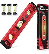 KATA Torpedo Level Magnetic with Light: 9 Inch Shockproof Small Leveler Tool with Ruler - 3 Bubbl...