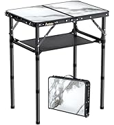 Anbte Folding Camping Table with Storage Net, 3 Adjustable Height Max 27.5