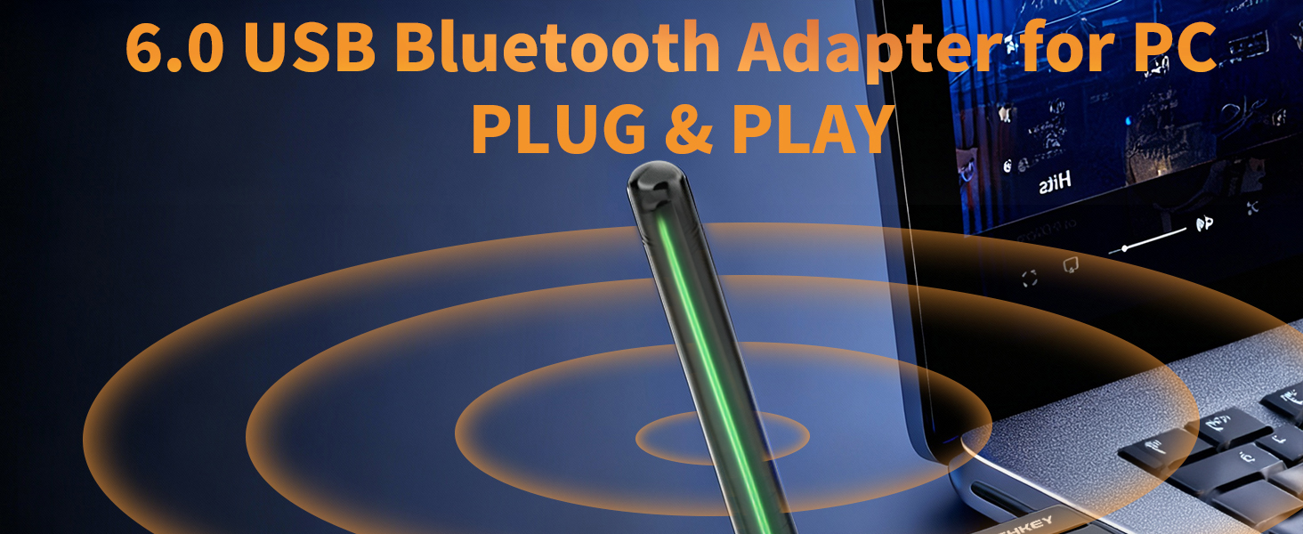 Plug&amp;amp;Play USB Bluetooth 6.0 Adapter for Desktop PC Pair BT Headphones/Speaker/Mouse/Keyboard/Printer