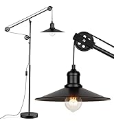 Adjustable Industrial Floor Lamps for Living Room - Rustic Reading Lamp with Pulley System, Moder...
