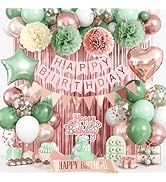Rose Gold and Sage Green Birthday Decorations, Retro Avocado Green Party Décor with Foil &amp; Latex ...