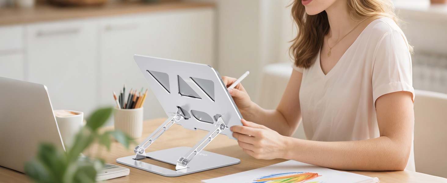 Laptop stand for desk supports drawing, design projects and creative work comfortably