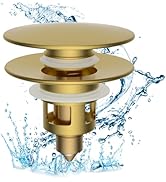 Hibbent All Metal 2 in 1 Bathroom Sink Stopper, Universal Pop Up Drain Strainer, Brass Bullet Cor...