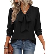 Zeagoo Blouses for Women Bow Tie Neck Chiffon Long Sleeve Shirt Work Tops | Business casual outfi...