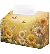 Doojoayie Sunflower Tissue Box Cover Butterfly Facial Tissue Holder Waterproof Leather Napkin Org...