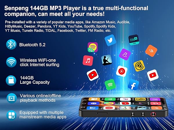 144GB Smart MP3 Music player with Bluetooth and WiFi