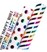 Ribbli Birthday Wrapping Paper Iridescent Gift Wrapping Paper Mini Roll, 3 Rolls Happy Birthday P...