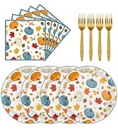 72PCS Fall Paper Plates and Napkins Party Supplies, Pumpkin Maple Leaf Disposable Tableware Set f...