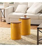 glitzhome Rustic Storage Ottoman Seat Stool, Farmhouse Nesting Table, Galvanized Barrel Metal Acc...
