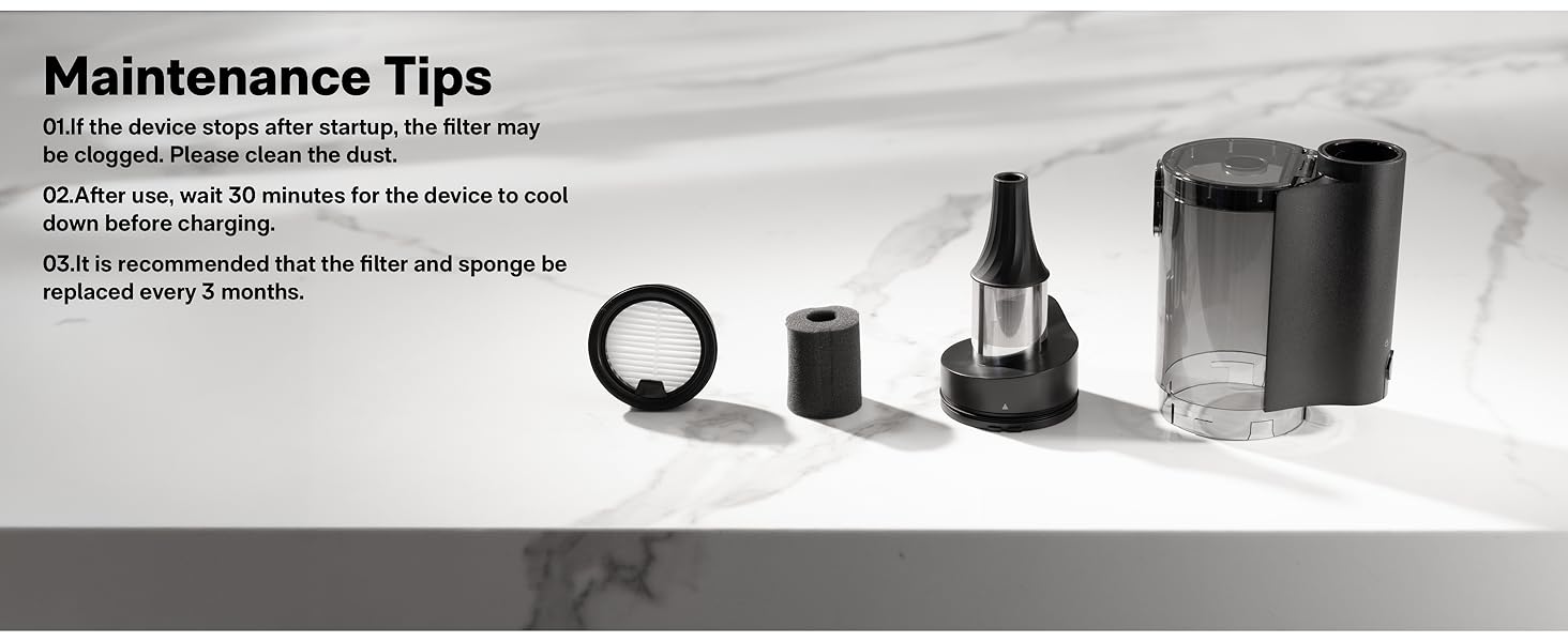 If the unit stops shortly after starting, clean the dust cup and filters to maintain airflow.