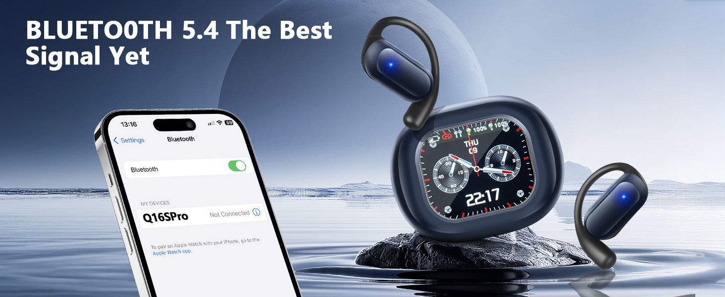 Intelligent Touch Screen Open Ear Bluetooth 5.4 Wireless Bone Conduction Over The Ear Earbuds