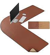 MAIDERN 51 Inch L Shaped Corner Desk Mat, Cork &amp; Leather Reversible Desk Pad for Gaming Computer ...