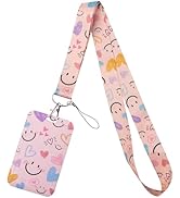 Pink Teachers ID Badge Holder Lanyard for ID Badge Keys Love Heart Cute Keychain Lanyard for Wome...