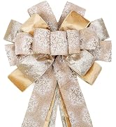 LaRibbons Large Christmas Tree Topper Bow,13 x 43 Inch Gold Glitter Snowflakes, Velvet Tree Ribbo...