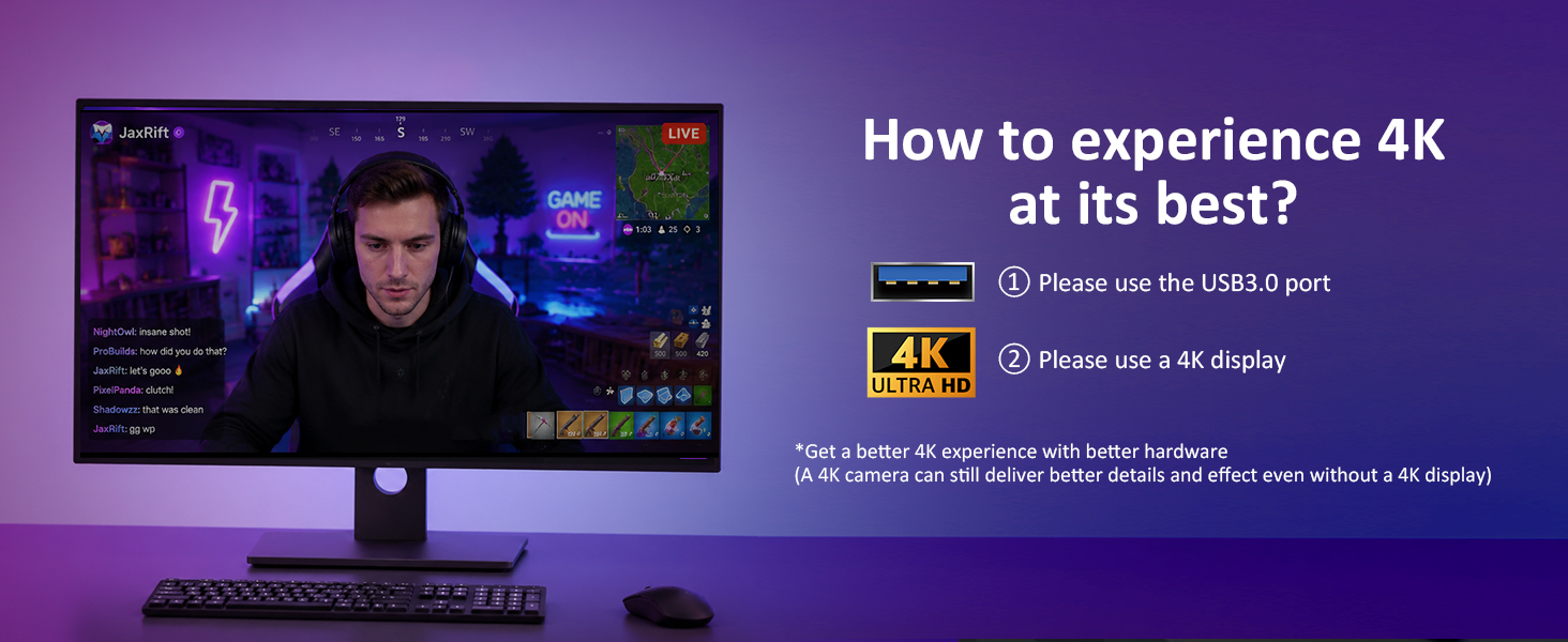 4k video recording cameras webcam with ring light usb camera for laptop camera computer streaming