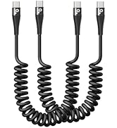 USB C to C Cable 100W 3FT for Car, Coiled USB C Cable Fast Charging for iPhone 16, Short USB Type...