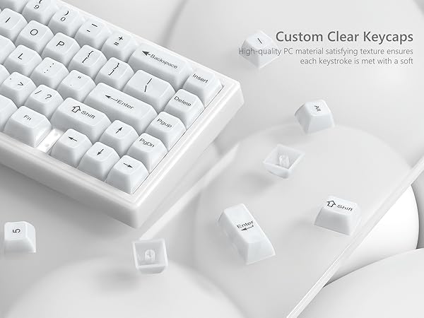 Keyboard Keycaps Clear, White Keycaps 60 65 75 100 Percent, Transparent Jelly Cute Custom Key Cap