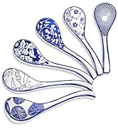 Selamica Ceramic Asian Soup Spoons Set of 6, Ceramic Chinese Soup Spoon, 6.3 Inch Ramen Spoons, J...