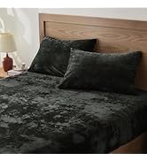 BEDELITE Velvet Fitted Sheet and Pillowcases Set, Luxury Soft Fuzzy Bottom Sheet with Reinforced ...