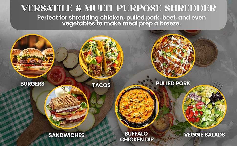 pulled pork, taco shredder, veggie slicer, food prep tool