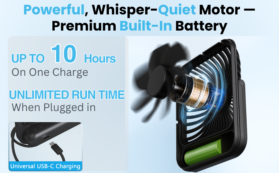 Silent personal fan Portable fam for travel Cordless fan rechargeable Small bathroom fan