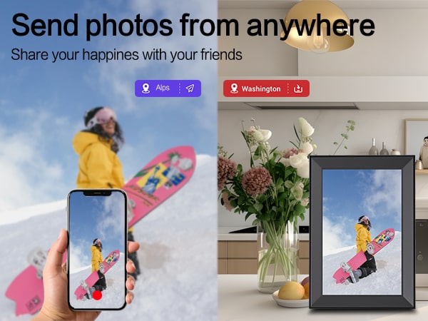 Users worldwide can send photos to the frame remotely.