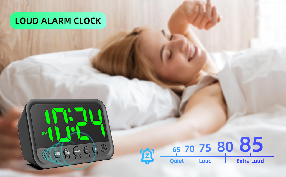 Loud Alarm Clock with 5-Level Buzzer Volume
