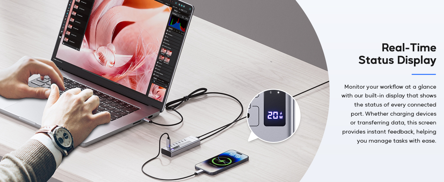 Powered USB C Hub, 7 in 1 USB C Hub