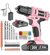 Cordless Drill Driver Kit, 20V Electric Pink Drill with Battery and Charger, 18+3 Torque Setting,...