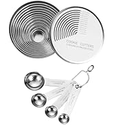 12Pcs 304 Stainless Steel Cookie Cutters Set with 4Pcs Measuring Spoons - Multi-Size Round Biscui...