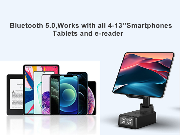 Wamgra bluetooth speaker with phone holder is suitable for 4-10 inch smartphones,tablets,e-readers