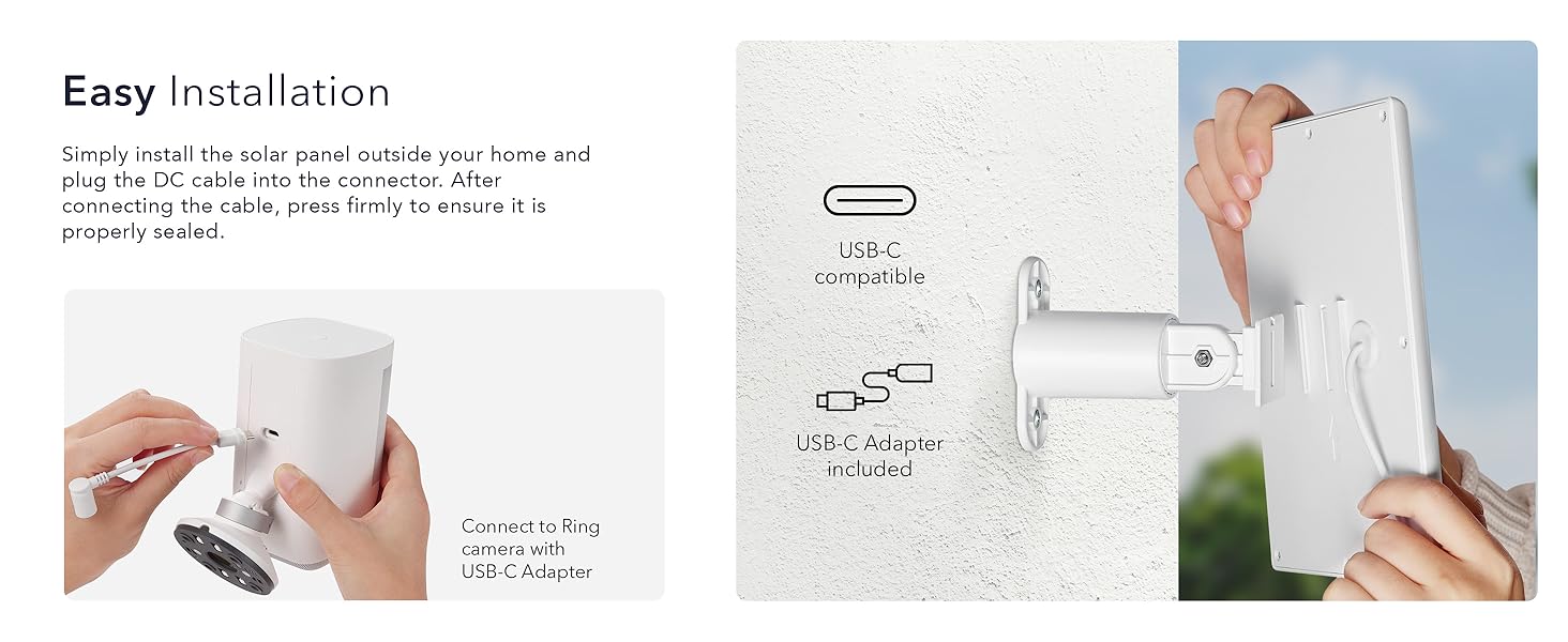  install the solar panel outside your home and plug in the DC cable to the connector.