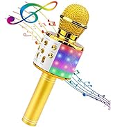 BlueFire 4 in 1 Karaoke Wireless Microphone with LED Lights, Portable Microphone for Kids, Great ...