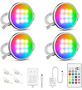 Under Cabinet Lighting Kit, RGB Puck Lights with Remote Control Color Changing and Bright LEDs,12...