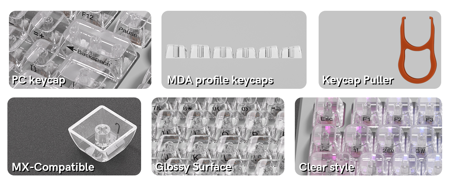 White Clear keycaps,Transparent keycaps,Ceramic Jelly Key caps Set,Shine Through keycap Side Printed
