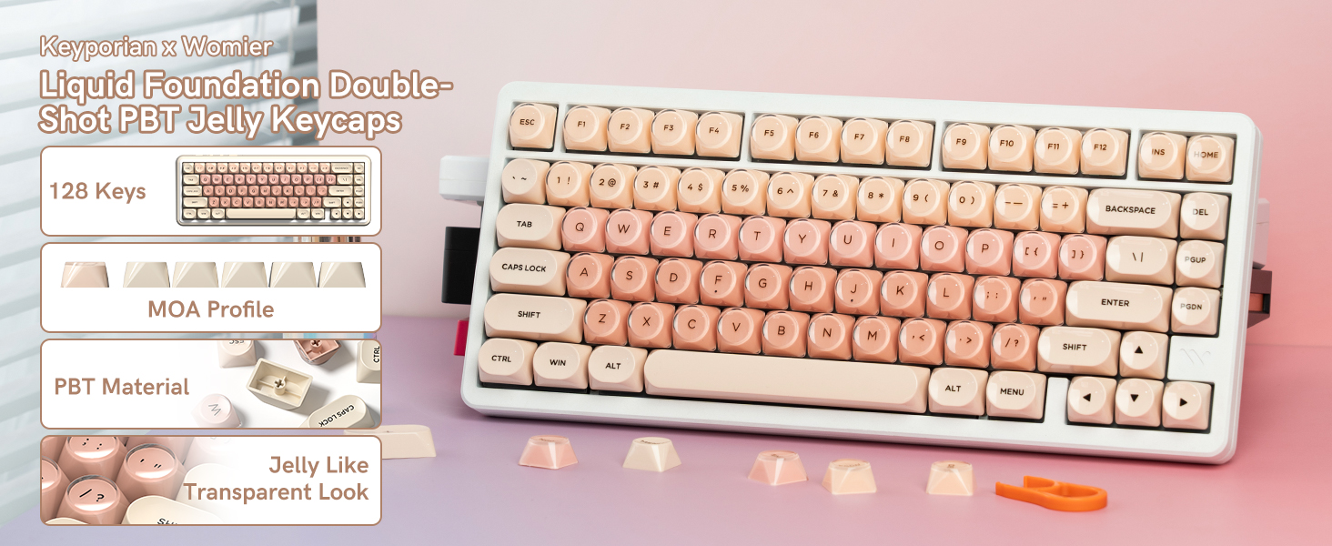 Elevate Your Desk — Soft, Glossy PBT Jelly Keycaps in Flesh-Pink