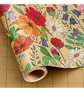 MAYPLUSS Kraft Floral Wrapping Paper Roll, Wildflower Wrapping Paper for Girl Women, Vintage Colo...