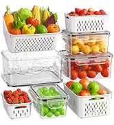 4 Pcs Large Fruit Storage Containers For Fridge, Airtight Food Storage Container with Removable C...