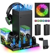 Auto Cooling Fan and Charge Stand Accessories for Xbox Series X Console with 15 Light Modes, Wire...