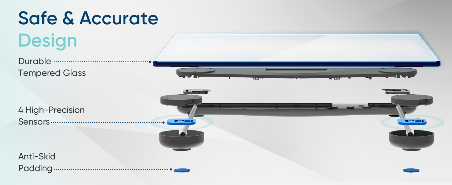 High Accurate Measurements 4 High-Precision Sensors Anti-Skid Padding 6mm Tempered Glass