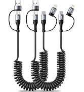 Miger Coiled Lightning Cable [2Pack 4FT] 4 in 1 Multi Charging Cable 60W Fast Charging Retractabl...
