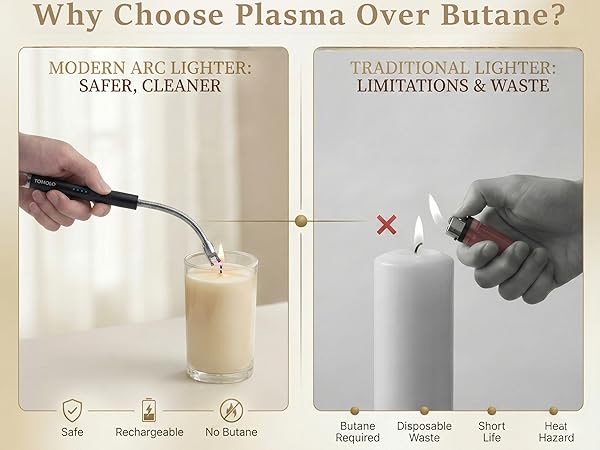 Electric arc lighter vs traditional butane lighter comparison for candle lighting