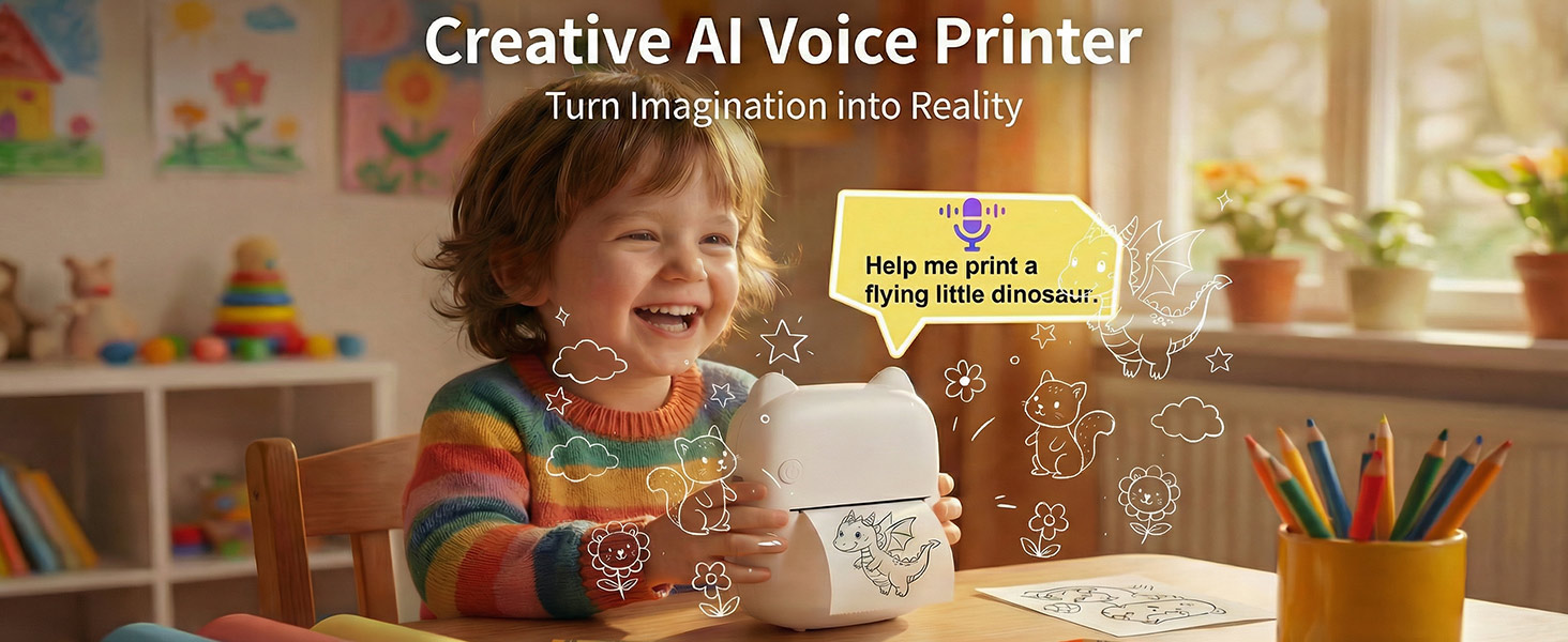Using simple voice commands, kids can create stories, drawings, and fun content ready for coloring
