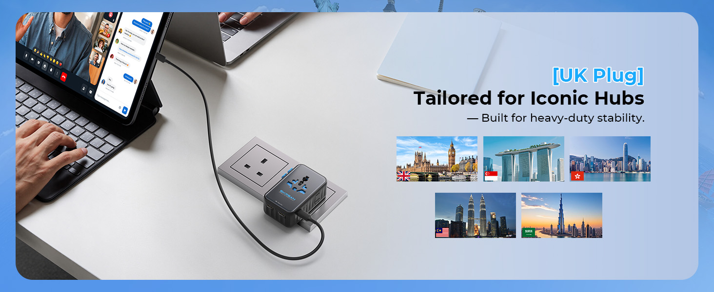SKRSAN Aura Ultra-Thin International Travel Adapter, Minimalist 36mm Slim