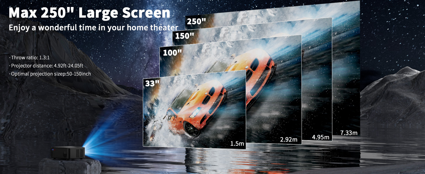 Projector with WIFI and Bluetooth,Native 1080P Projector,Portable Movie Projector for Outdoor Use