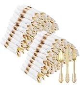 Bestluck 100 Pack Gold Plastic Silverware with Pre Rolled Napkins for 100 Guests, Heavyweight Gol...